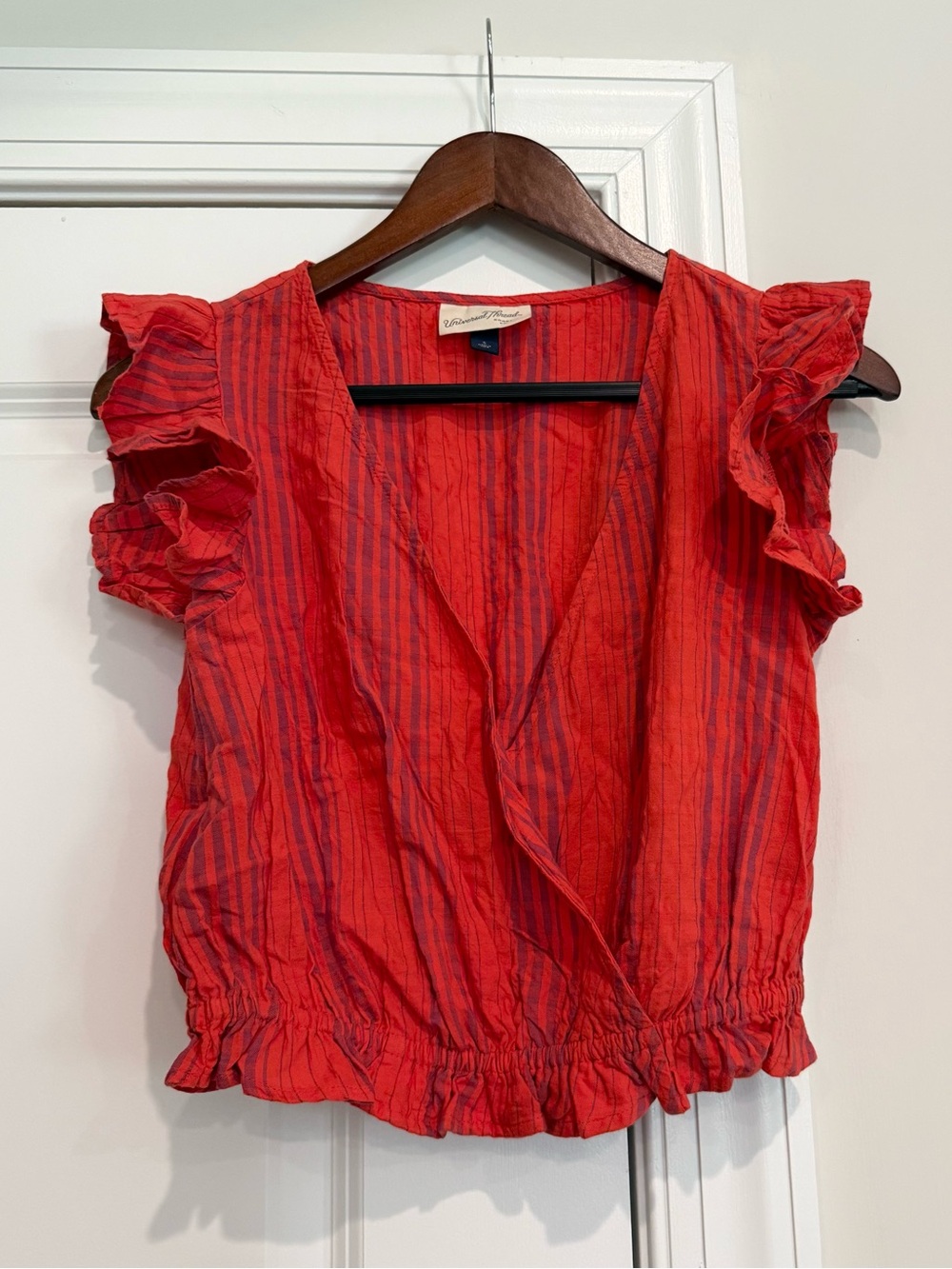 NWOT Universal Thread Red Striped Ruffle Sleeve Crop Top